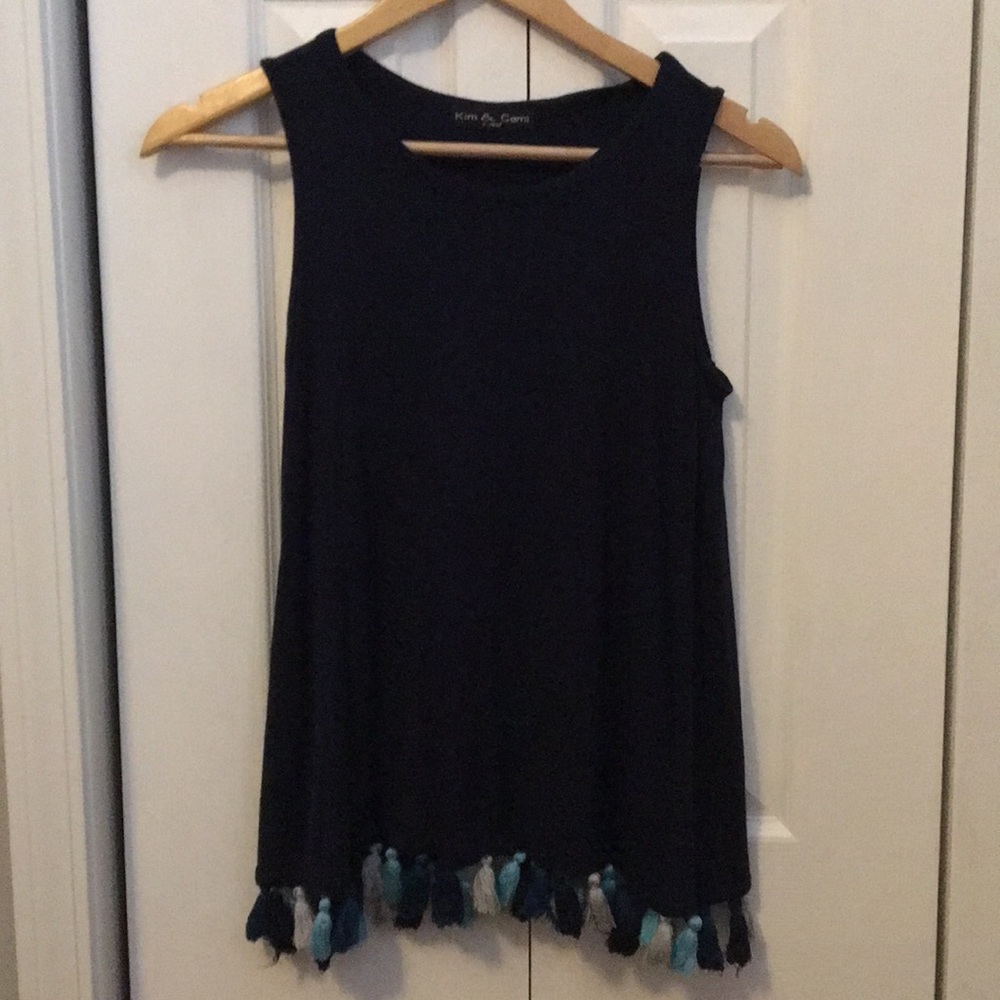 KIM&CAMI Navy Blue Tank with Blue/Gray Tassels